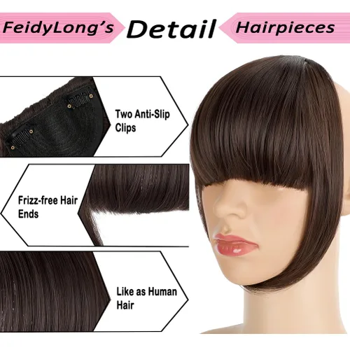 Miniatura 2 de Extensiones de cabello con clip, de fleco francés, natural, con flequillo, lacio, con flecos, con sienes para mujer, uso diario, color marrón medio