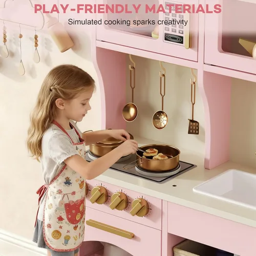 Miniatura 5 de knoworld Cocina de Juguete para Niños, Juego de Cocina de Madera con Almacenamiento Inteligente y Accesorios, Juego de Cocina para Niños Pequeños