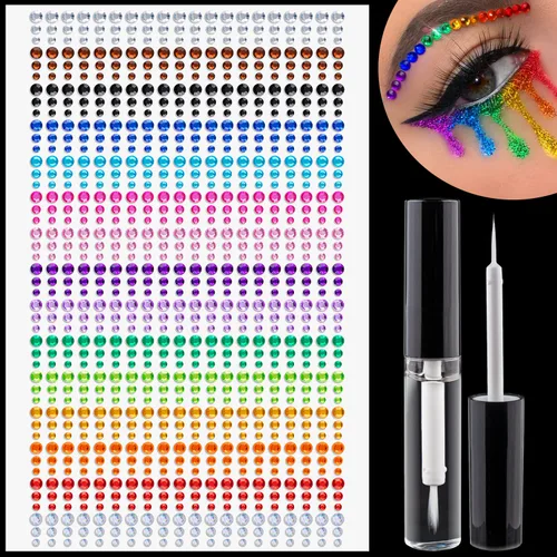 900 calcomanías de diamantes de imitación en gemas autoadhesivas coloridas para la cara, 0.157 pulgadas, joyas de cristal adhesivas para el cuerpo