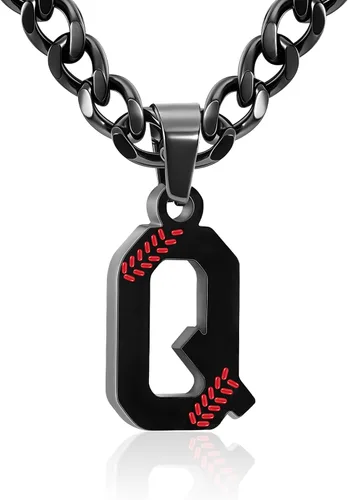 Miniatura 73 de Avotto Collar de béisbol con letra inicial de la A a la Z para niños y hombres, cadena cubana de acero inoxidable resistente que no se decolora