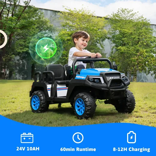 Miniatura 6 de Coche eléctrico para niños, juguetes de 24 V y 4 plazas con control remoto para padres, suspensión de 4 ruedas, capacidad máxima de peso de 220 Azul