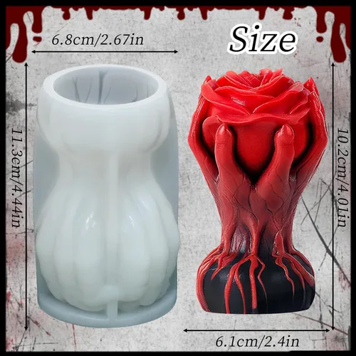 Miniatura 4 de Molde de vela de rosa de mano, molde de silicona de flores 3D para velas, cera de pilar, yeso, resina epoxi, fundición artesanal, decoración gótica