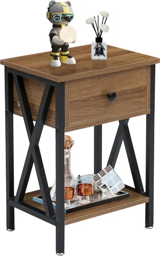Miniatura 15 de VECELO - Mesita de noche moderna, mesa auxiliar de cabecera con cajón y estante de almacenamiento para sala de estar y dormitorio, marco de metal