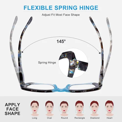 Miniatura 8 de Paquete de 3 lentes de lectura con bloqueo de luz azul para mujeres y hombres, anteojos de lectura de gran tamaño con bisagra de resorte, lectores