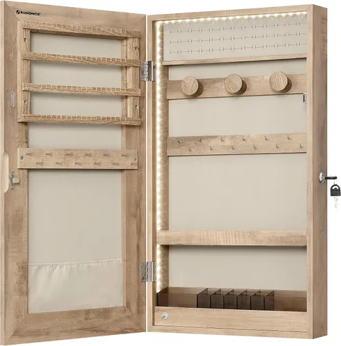 Miniatura 10 de SONGMICS Armario de joyería con espejo con luces LED integradas, organizador de almacenamiento de joyas montado en la pared o en la puerta, 3.8 x