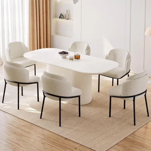 Miniatura 31 de Mesa de comedor ovalada de 63 pulgadas para 2-6 personas, mesa de cocina negra moderna, mesa de comedor rectangular de lujo, mesa de comedor