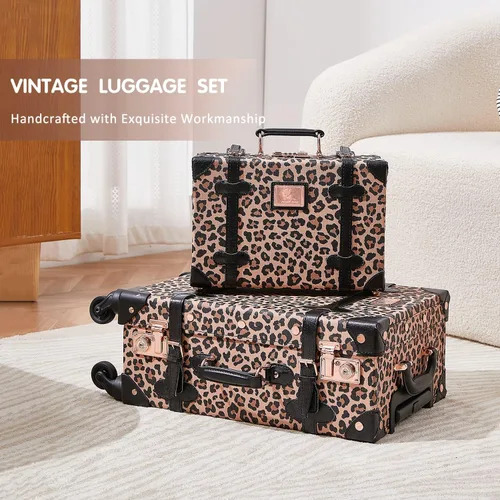 Miniatura 3 de Unitravel Juego de equipaje vintage de 3 piezas para mujer con cerradura TSA, Leopardo