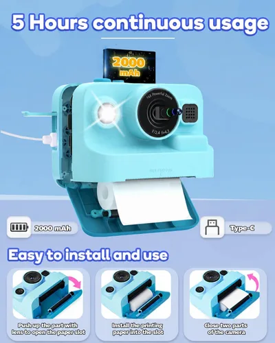 Miniatura 7 de Dylanto Cámara de niños con impresión instantánea, cámaras instantáneas de 1080P para niños que imprimen fotos, regalos de Navidad de cumpleaños