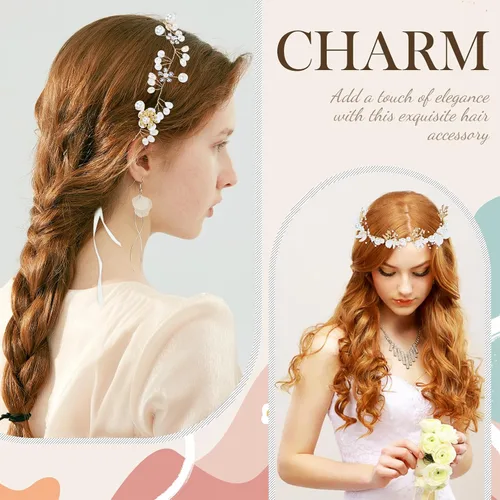 Miniatura 4 de inSowni 3 diademas de flores para niña, perlas, diamantes de imitación, hojas, flores, coronas de novia, tiaras, coronas con cinta, tocados de vid