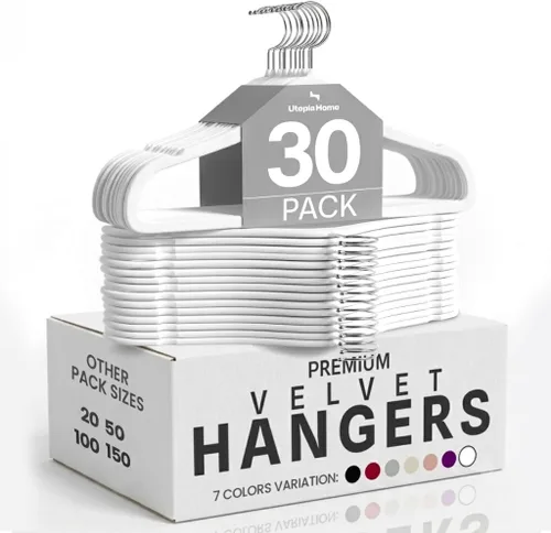 Miniatura 14 de Utopia Home Velvet Hanger - Paquete de 100 perchas delgadas antideslizantes de lujo para pantalones y abrigos, perchas fuertes que ahorran espacio