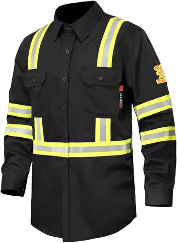 Camisas FR para hombre, 7 onzas, de alta visibilidad, resistentes al fuego, CAT2, camisa de soldadura CAT2, 100% algodón, de alta visibilidad, color