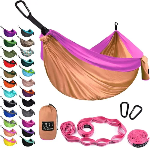 Miniatura 12 de Gold Armour Hamaca de camping – Hamaca doble XL, hamaca portátil, accesorios de camping, equipo para exteriores e interiores con correas de árbol