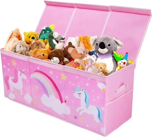 Miniatura 9 de decalsweet Caja de juguetes para niños, caja de almacenamiento de juguetes Oxford plegable con asas para niños, organizador de juguetes extra grande