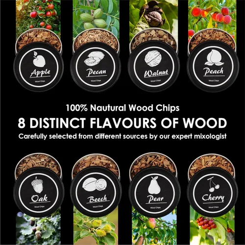 Miniatura 3 de KIT DE AFUMADO PARA WHISKY, CÓCTEL Y ESTILO ANTIGUO DE SMOKEOLOGIST CON ANTORCHA – incluye 8 sabores únicos de madera natural, lujosa caja de regalo