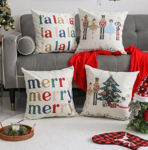 Miniatura 3 de Juego de 4 fundas de almohada con diseño de cascanueces y ballet de Feliz Navidad, fundas de almohada decorativas para el hogar, sofá, cama, silla