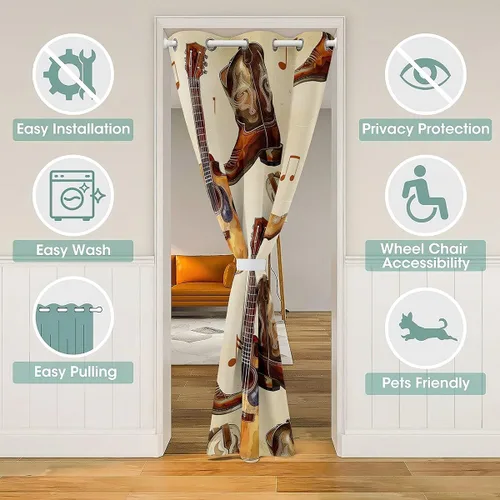 Miniatura 3 de Castle Fairy Cowboy Boots Door Curtain for Doorways Privacy Bohemia Musical Guitar Doorway Curtain Western Rustic Cowgirl All Season Blackout