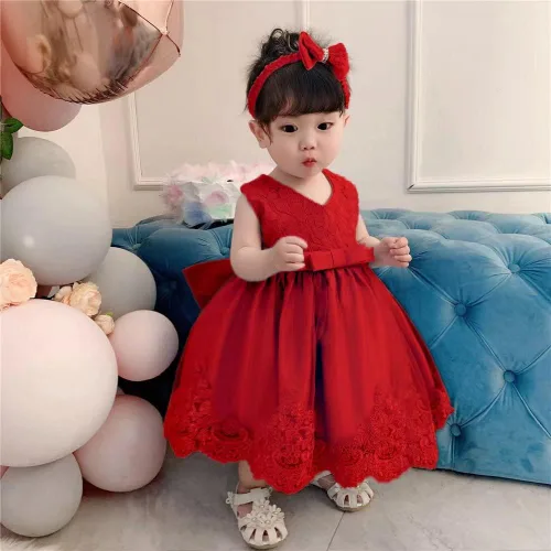 Miniatura 9 de Vestidos de encaje para concursos de niñas bebés de 0-2 años, vestido bordado para fiestas con diadema