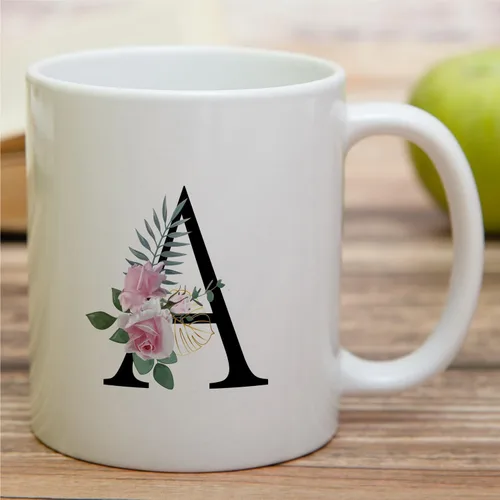 Miniatura 3 de Retreez Ramo botánico floral inicial A-Z con monograma, taza con monograma de cerámica de 11 onzas, regalo de agradecimiento de agradecimiento