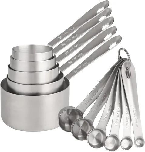 Miniatura 14 de Juego de tazas y cucharas medidoras, juego de tazas y cucharas medidoras de cobre para cocina y hornear, acero inoxidable, 5 tazas y 6 cucharas