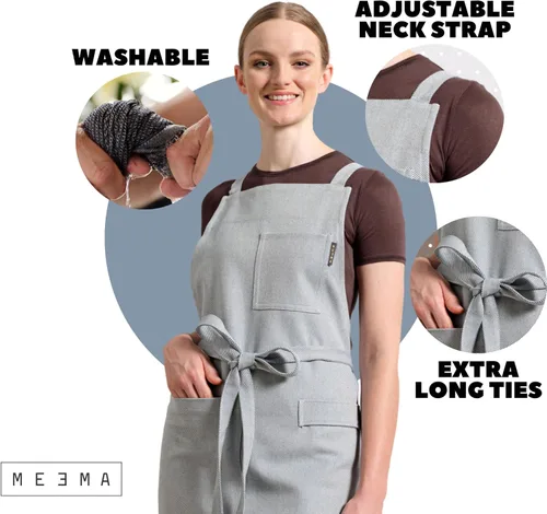 Miniatura 6 de MEEMA Cooking Aprons for Women with Pockets Comfortable One Size Fits All Upcycled Adjustable Cross Back Aprons for Men