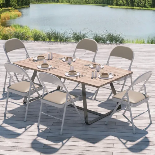 Miniatura 6 de VECELO Paquete de 4 sillas plegables portátiles de metal con acolchado de poliuretano ultra suave para oficina en casa, beige
