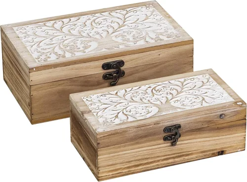 Miniatura 8 de 2 cajas de recuerdo de madera tallada con tapa con árbol de la vida, cajas de almacenamiento decorativas para decoración del hogar, caja