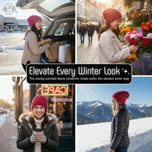 Miniatura 12 de Funky Junque Gorro de moda de punto trenzado de talla extragrande, grueso, abrigado, suave y holgado