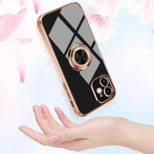 Miniatura 4 de Compatible con iPhone 11 Kickstand, anillo de rotación de 360 grados integrado con borde de oro rosa brillante que funciona con soporte magnético
