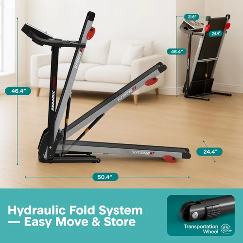 Miniatura 5 de SereneLife Treadmill with Incline & Handle Bars Compact Portable Walking Pad & Treadmill for Home/Apartment Wide Running Belt 40" x 16" Gris