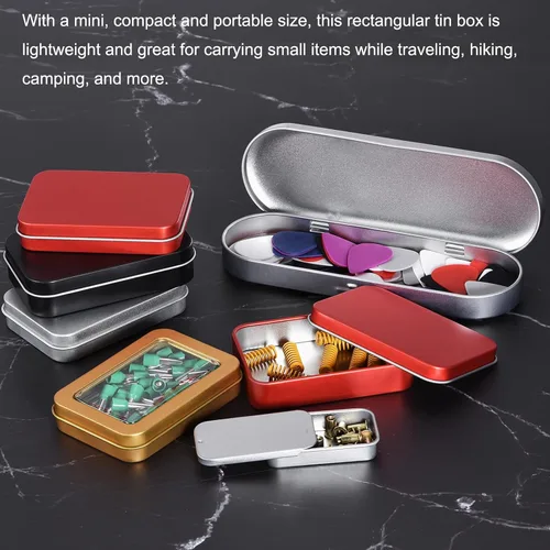 Miniatura 5 de uxcell Caja de Lata de Metal, 3.54" x 3.54" x 2.17" Recipientes Rectangulares Vacíos de Hojalata con Tapas, Tono Plateado, para Organizador
