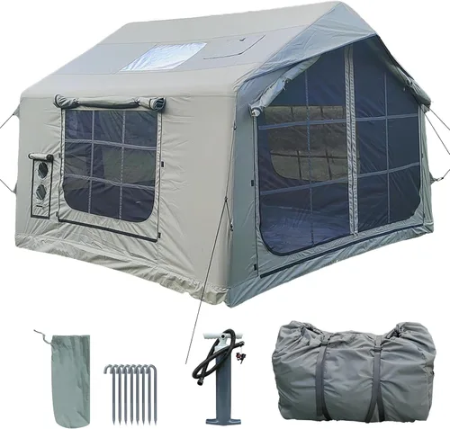 Tienda de campaña inflable grande de lujo con conector de estufa y puerto de CA, 4 a 12 personas, casa de lona glamping de 4 estaciones, tienda de