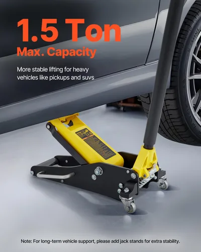 Miniatura 4 de VEVOR Gato de piso de perfil bajo de 1.5 toneladas (3300 libras), elevador de tierra de carreras de aluminio y acero con pistones duales, bomba