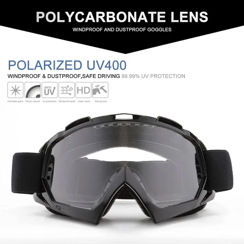 Miniatura 5 de FMY Gafas de motocross para hombres, mujeres y jóvenes, antiarañazos, a prueba de polvo, UV400 ATV Lente negro-transparente
