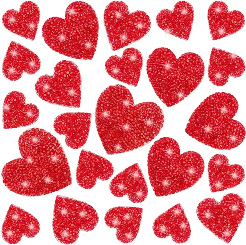 Miniatura 9 de 26 parches para planchar en forma de corazón, parches de diamantes de imitación, apliques adhesivos plateados, pegamento caliente, corazones