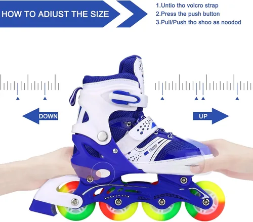 Miniatura 5 de Adjustable Inline Skates for Kids Ages 4–12, Light Up Wheels, Beginner Roller Skates for Boys & Girls, Outdoor & Indoor Skating Gift Azul