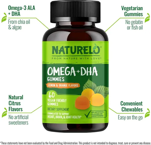 Miniatura 2 de NATURELO Suplemento vegetariano de DHA y Omega 3 de algas y aceite de semillas de chía para la salud del corazón, el cerebro y las articulaciones