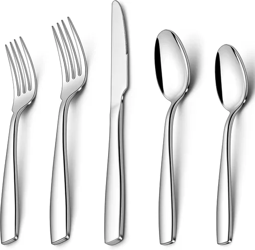 Miniatura 11 de Herogo Juego de cubiertos de acero inoxidable resistente, 20 piezas de cubiertos elegantes para 4, vajilla moderna para el hogar, restaurante, boda