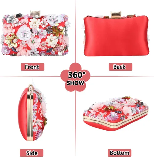 Miniatura 2 de Fecialy Bolsos de noche florales para mujer, bolsos de mano con diamantes de imitación coloridos, bolso floral para novia, boda, bolso de hombro