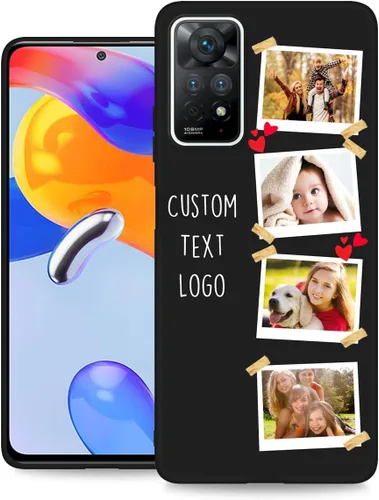 Funda de teléfono personalizada para Redmi Note 11 Pro (5G) y Note 12 Pro 4G con nombre de collage de fotos múltiples, funda de silicona negra de