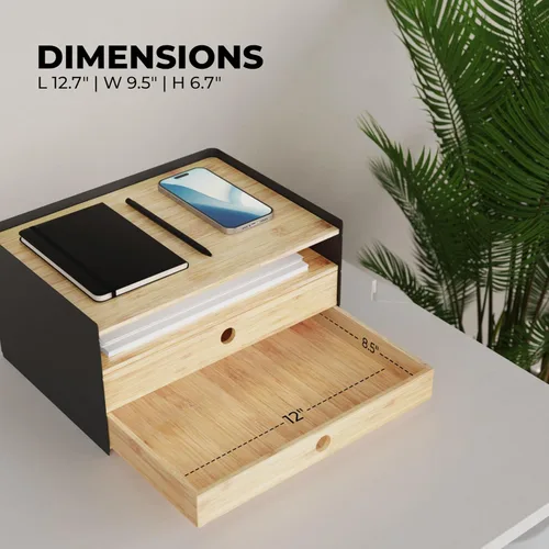 Miniatura 3 de Prosumer's Choice Organizador de escritorio de bambú de 3 niveles con 2 cajones, bandeja de papel de madera para una configuración limpia