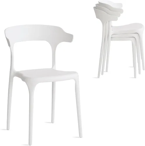 Miniatura 11 de Juego de sillas de comedor apilables modernas, sin ensamblaje, silla de plástico, silla de patio, adecuada para cafés y restaurantes interiores