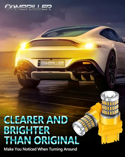 Miniatura 7 de Combriller 3157 - Bombilla LED color amarillo ámbar 3056 3156 3057 4157, lámpara de repuesto led para luz de señal de giro/freno/luces traseras