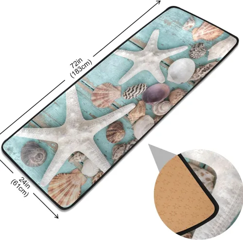 Miniatura 2 de MNSRUU Alfombra larga para pasillo colorido conchas en azul interior exterior alfombra antideslizante entrada alfombra para pasillo cocina piso 72 x