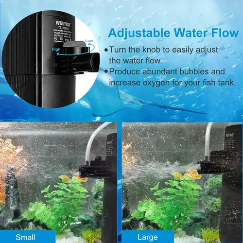Miniatura 7 de Filtro interno para tanque de peces con filtración de esponja bioquímica de 4 etapas, bomba de filtro sumergible de flujo de agua ajustable de 18 W