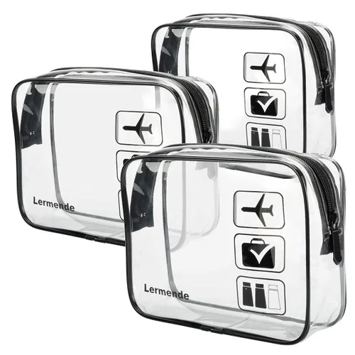 Miniatura 20 de Lermende - Bolsa de aseo, 2 unidades, transparente, aprobada por la TSA, bolsa de viaje de un cuarto, tamaño 3-1-1 Negro