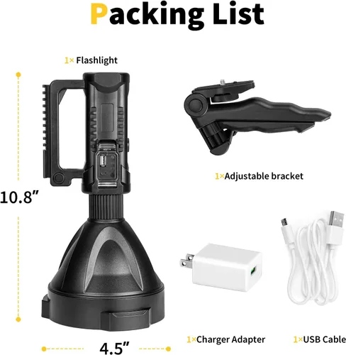 Miniatura 5 de Superbright - Linterna LED recargable de gran tamaño, 4 modos, de alta potencia, portátil, impermeable, reflector para camping, caza al aire libre