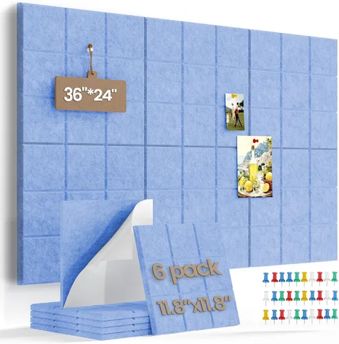 Miniatura 38 de Pizarra de corcho grande para paredes con 30 pasadores, 11.8 x 11.8 pulgadas, paquete de 6 tablones de anuncios para oficina en casa, cocina, tablón