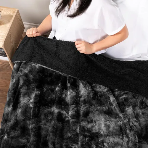 Miniatura 6 de PAVILIA - Manta de piel sintética reversible con diseño tie-dye color negro, suave, mullida y cálida, mantas y cobijas de sherpa para cama, manta