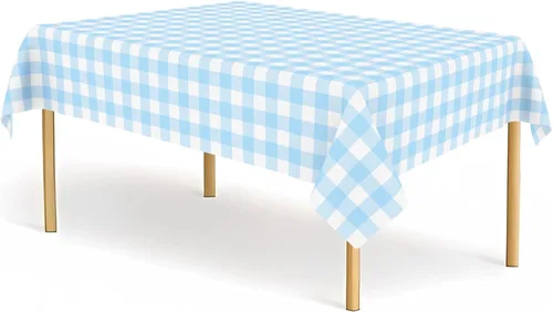 Miniatura 16 de Paquete de 2 manteles de plástico a cuadros en blanco y negro para fiestas, desechables de 54 x 108 pulgadas, mantel rectangular con bandera a