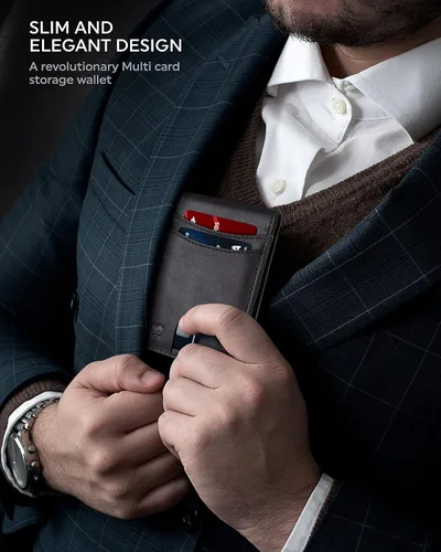 Miniatura 2 de SERMAN BRANDS Billetera con clip de dinero para hombre. Carteras delgadas con bolsillo frontal con bloqueo RFID para hombres, de cuero de grano